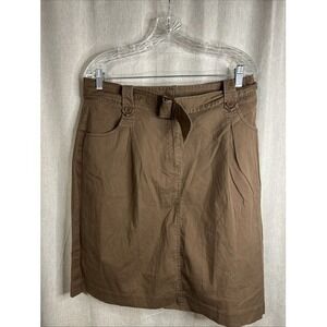 Talbots - Belted/Stretch Knee Length Skirt - Brown - Size 16